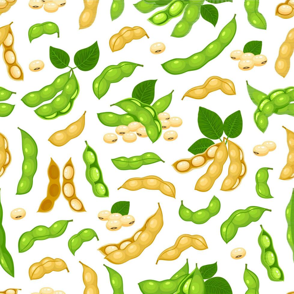 Soy beans seamless pattern, soybean pod background vector