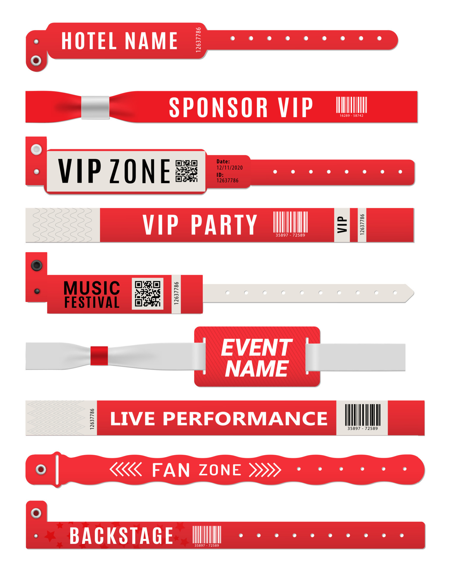 Wristband VIP bracelets, event pass vector mockup 24395416 Vector Art