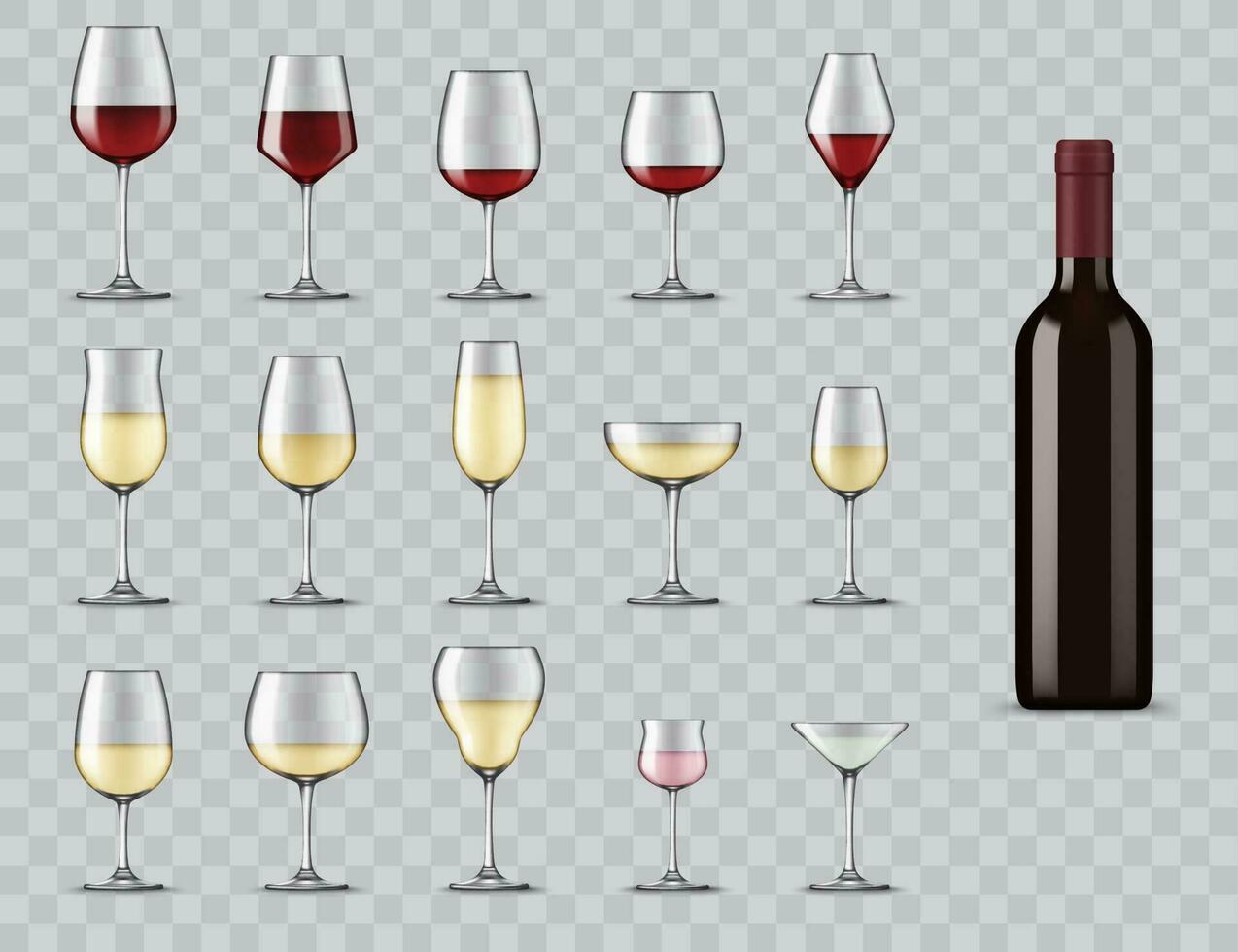 Types of wine glasses isolated 3d vector icons set