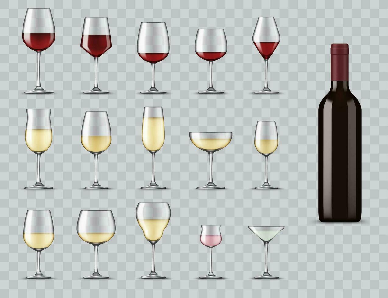 tipos de vino lentes aislado 3d vector íconos conjunto