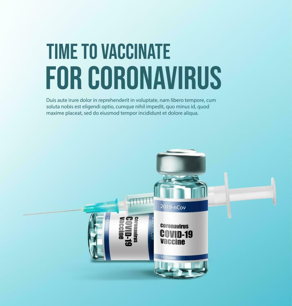 Coronavirus vaccine. Vaccination, vaccine bottle vector