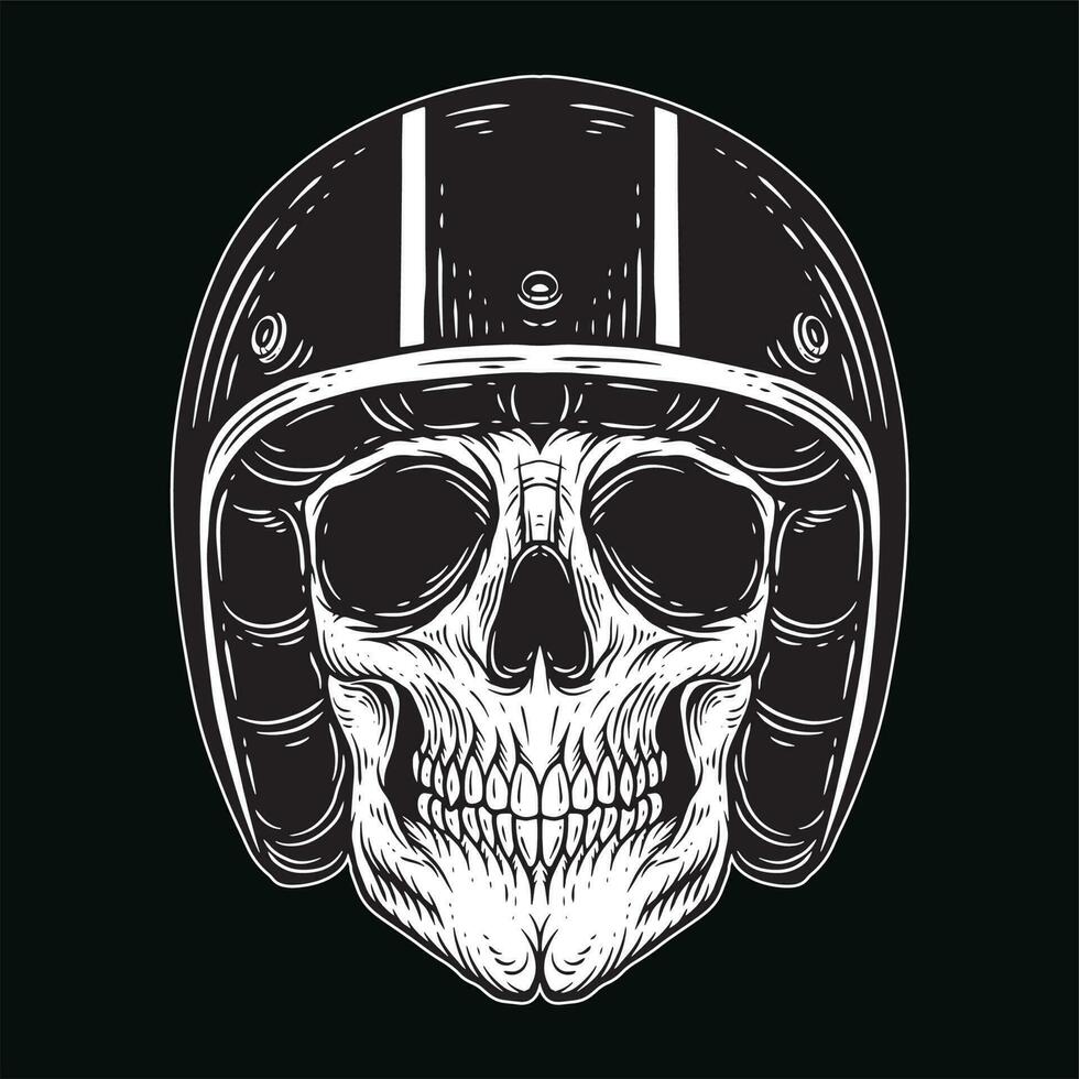 Dark art Skull Rider Man Face bikers retro Vintage Tattoo Helmet Motorcycle custom illustration vector