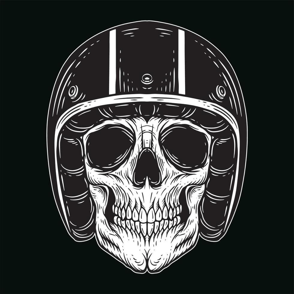 oscuro Arte cráneo jinete hombre cara ciclistas retro Clásico tatuaje casco motocicleta personalizado ilustración vector