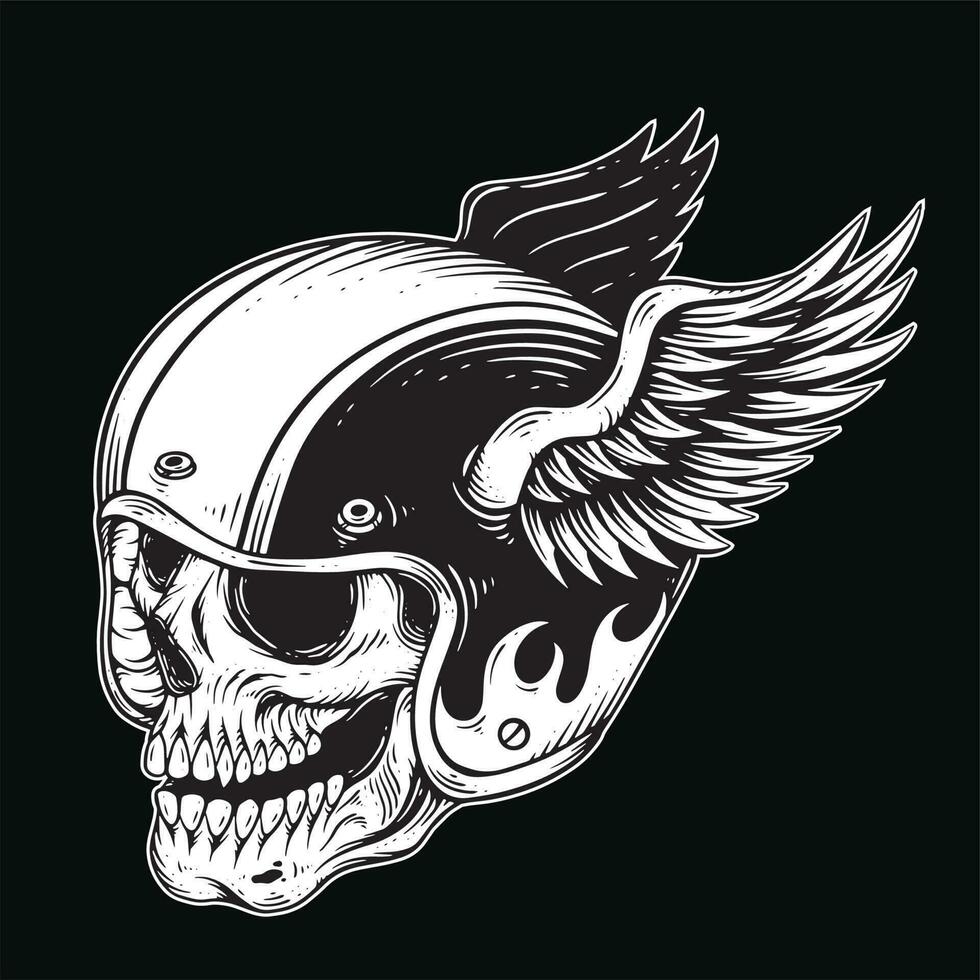 oscuro Arte cráneo jinete hombre cara ciclistas retro Clásico tatuaje casco motocicleta personalizado ilustración vector