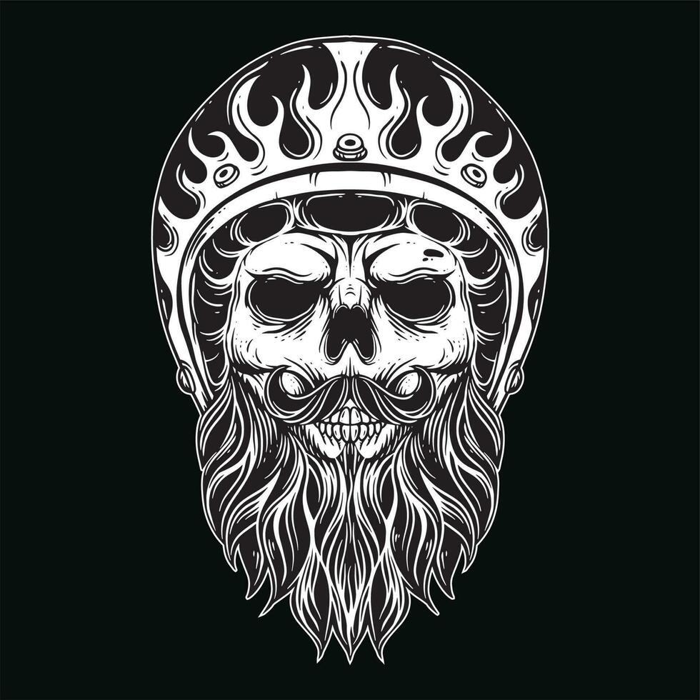 Dark art Skull Rider Man Face bikers retro Vintage Tattoo Helmet Motorcycle custom illustration vector