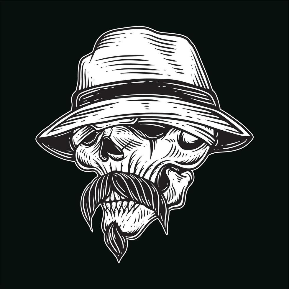 Dark Art Skull Gangster Tattoo Vintage gangsta apparel hand drawing style illustration vector