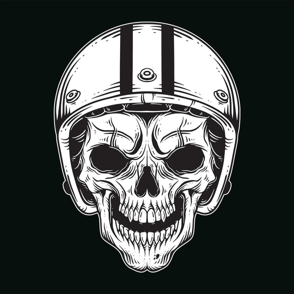 Dark art Skull Rider Man Face bikers retro Vintage Tattoo Helmet Motorcycle custom illustration vector