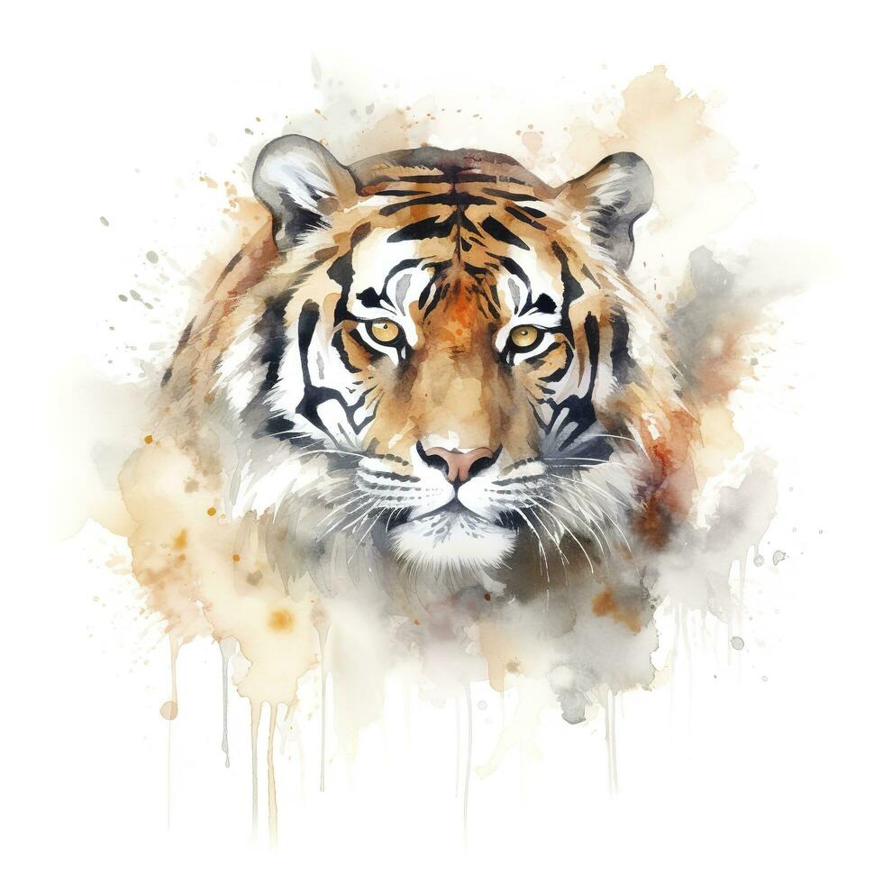 isolated tiger watercolour splashes with ink painting, llustration art, generate ai photo