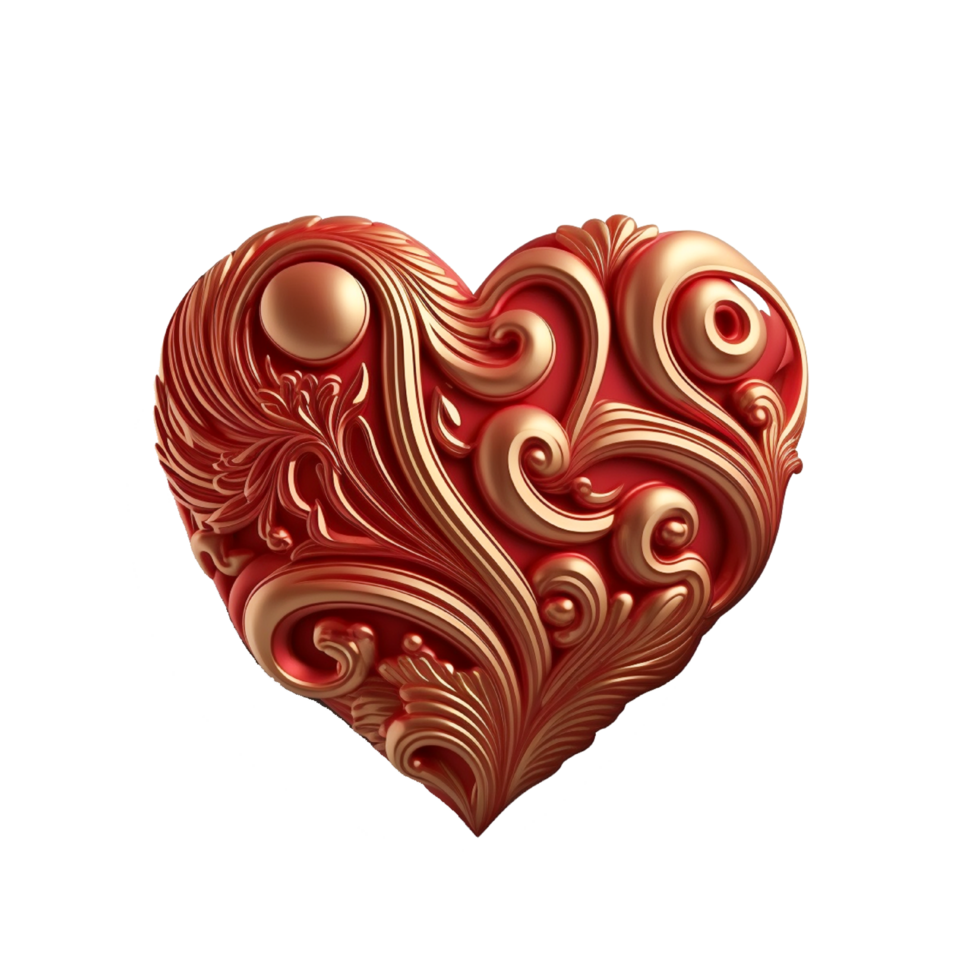 Abstract metal gold heart with maori pattern 3d rendering png