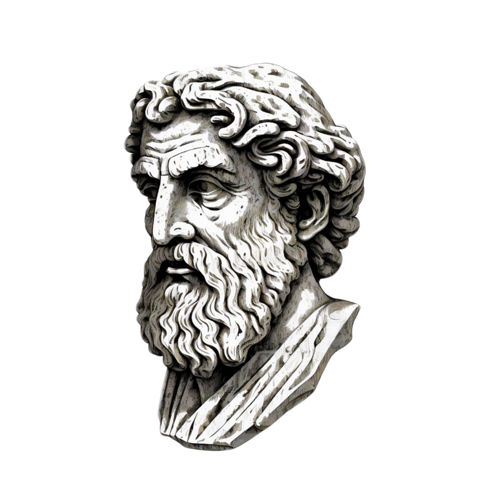 Ancient greek philosopher poet or scientist is depicted in the form of a sculpture isolated on transparent background png