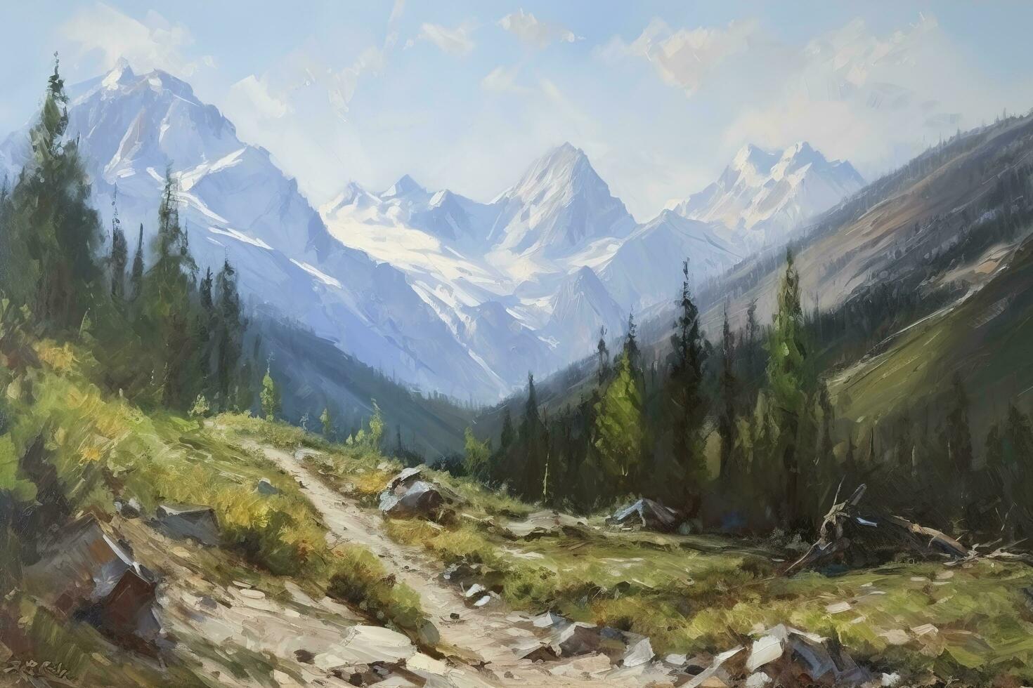 picture of a mountain lake with a mountain range in the background and a lake in the foreground with a mountain range in the background , generate ai photo