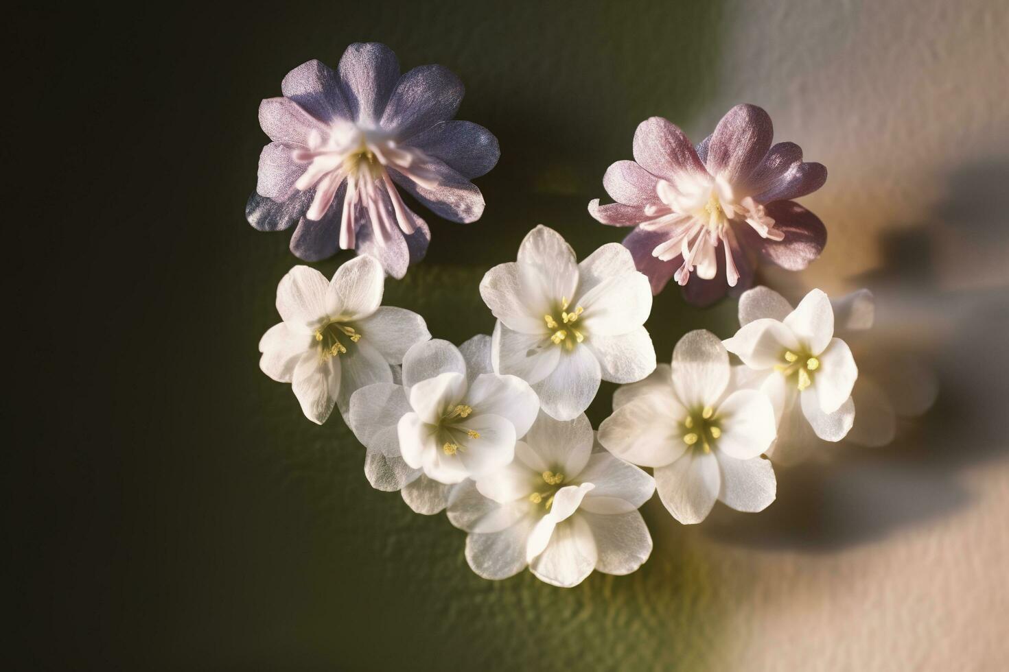 Beautiful spring border, blooming rose bush. Flowering rose hips against on wall. Soft selective focus, generate ai photo