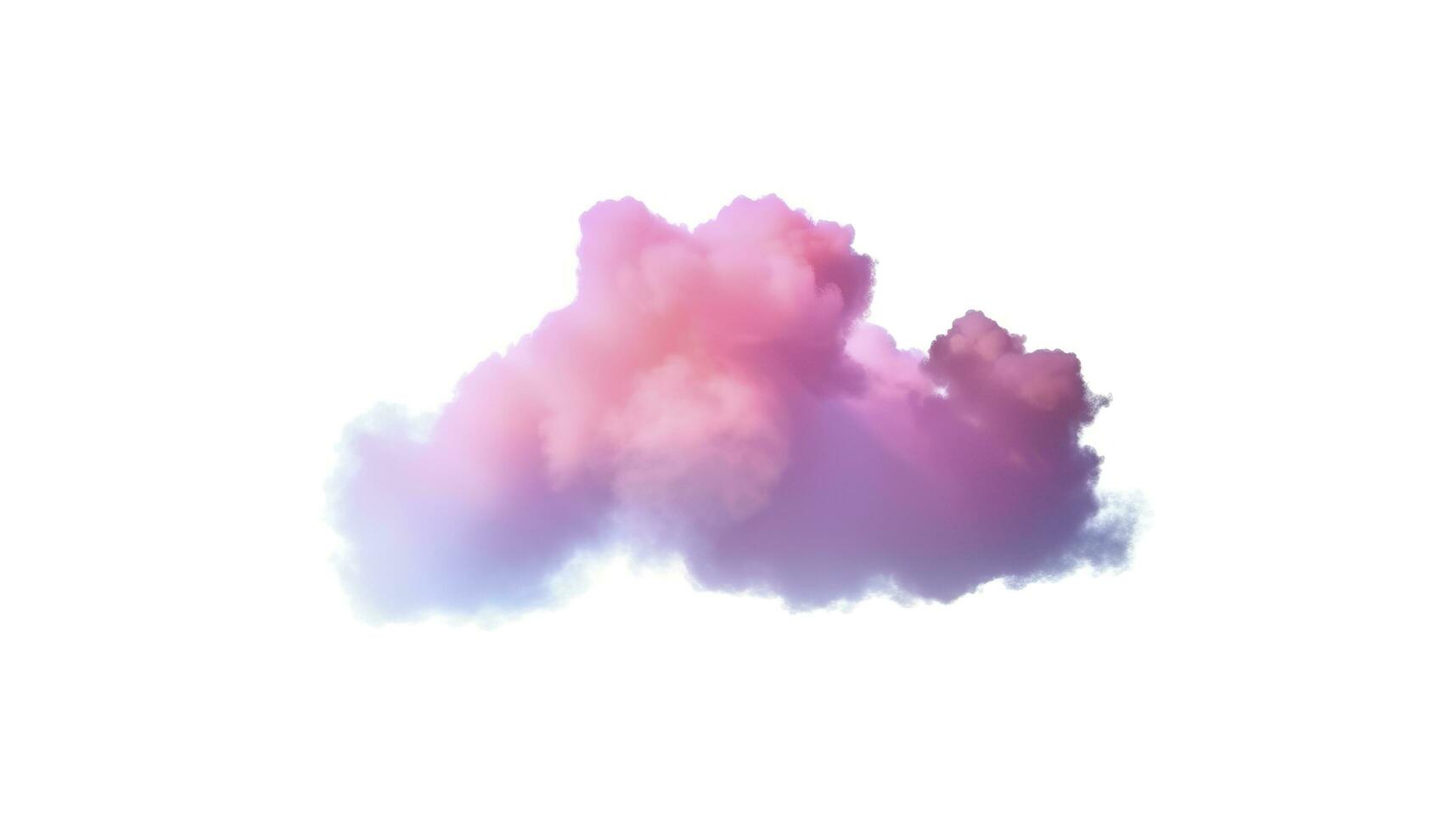 3d render, glowing colorful soft cloud isolated on white background. Fluffy cumulus atmosphere phenomenon. Realistic sky clip art element, generate ai photo