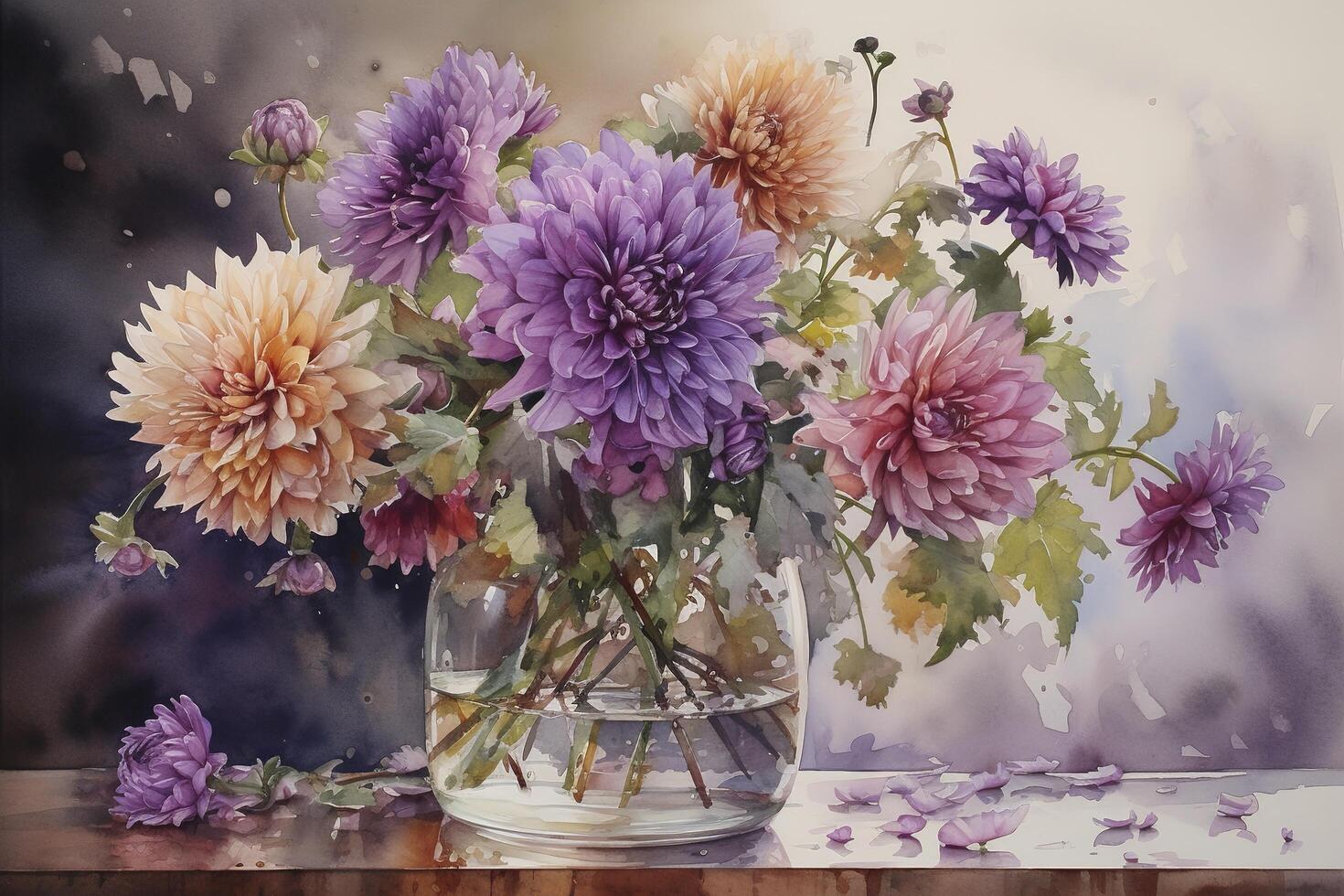 Use watercolor to create a floral still life, arranging different