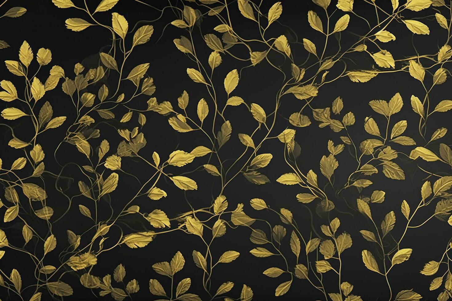 3d wallpaper mural. golden branches leave. black art background, generate ai photo