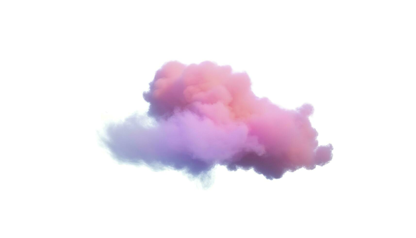 3d render, glowing colorful soft cloud isolated on white background. Fluffy cumulus atmosphere phenomenon. Realistic sky clip art element, generate ai photo