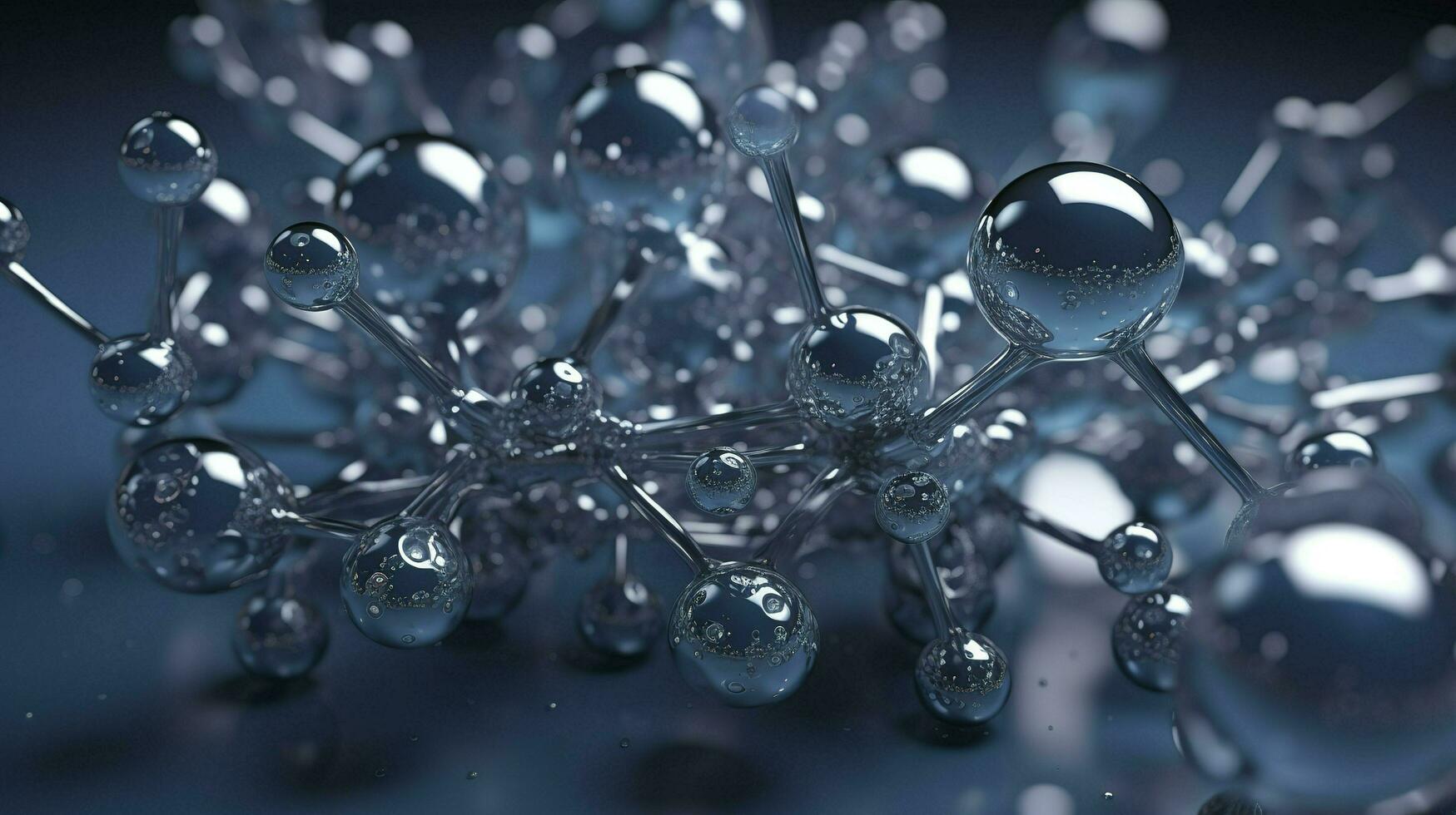 Hydrogen molecule or atom, Abstract structure for Science or medical background. Clear blue water. Concept of chemical model connections atoms. 3d rendering, generat ai photo