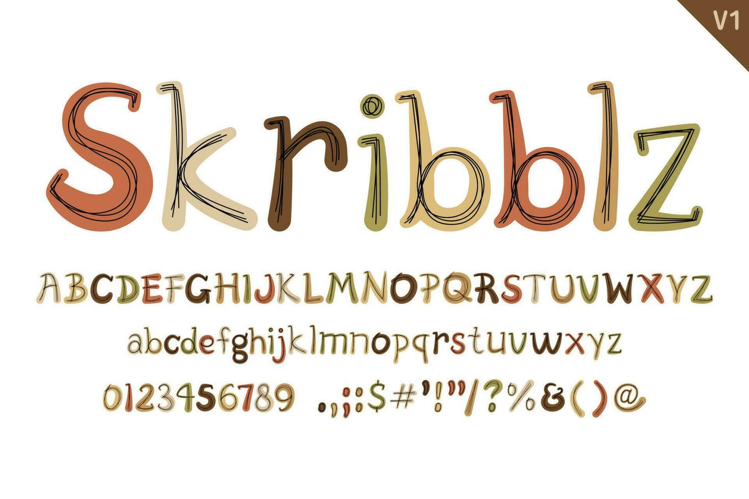 Handcrafted Skribblz Letters. Color creative art typographic design vector