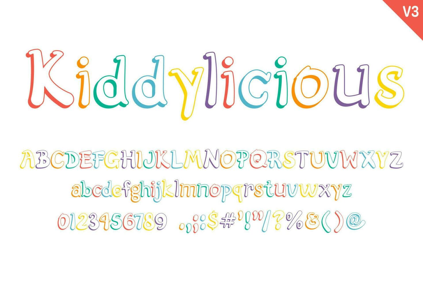 Handcrafted Kiddylicious Letters. Color creative art typographic design vector