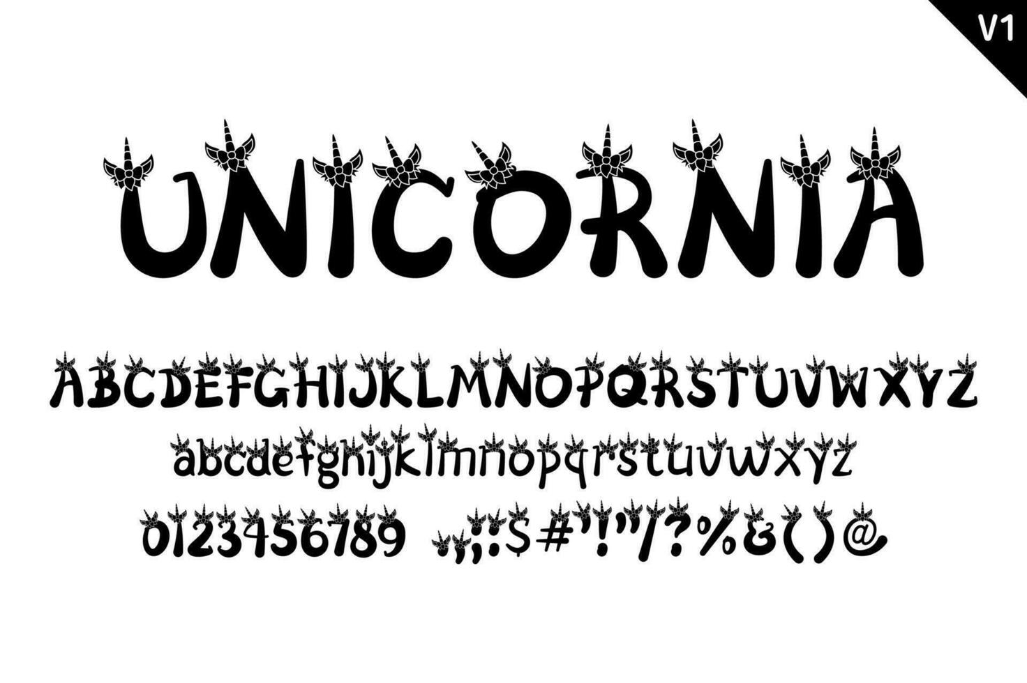 Handcrafted Unicornia Letters. Color Creative Art Typographic Design vector