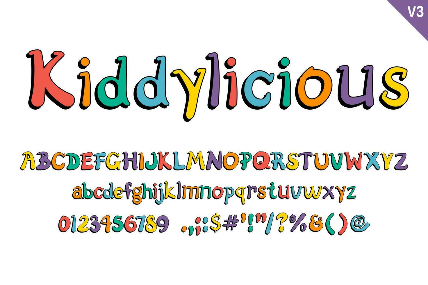 Handcrafted Kiddylicious Letters. Color creative art typographic design vector