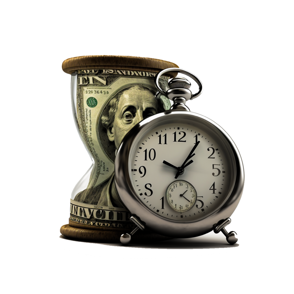 hora valor de dinero grafía finanzas, el equilibrar de hora y dinero, tiempo, veces, salvar dinero png generativo ai