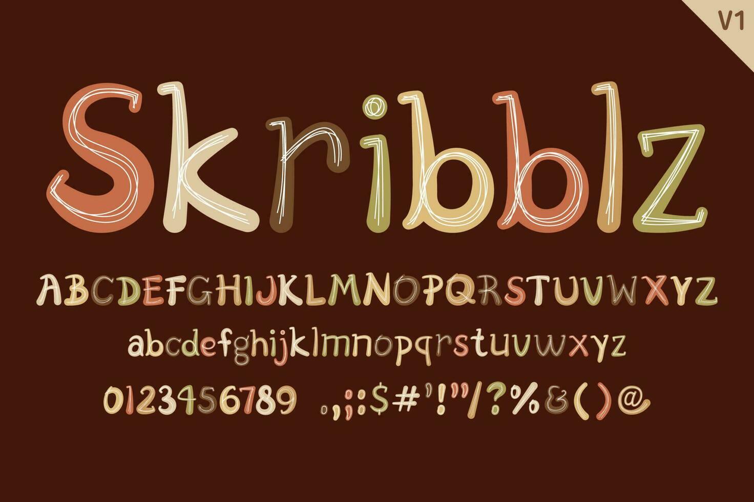 Handcrafted Skribblz Letters. Color creative art typographic design vector