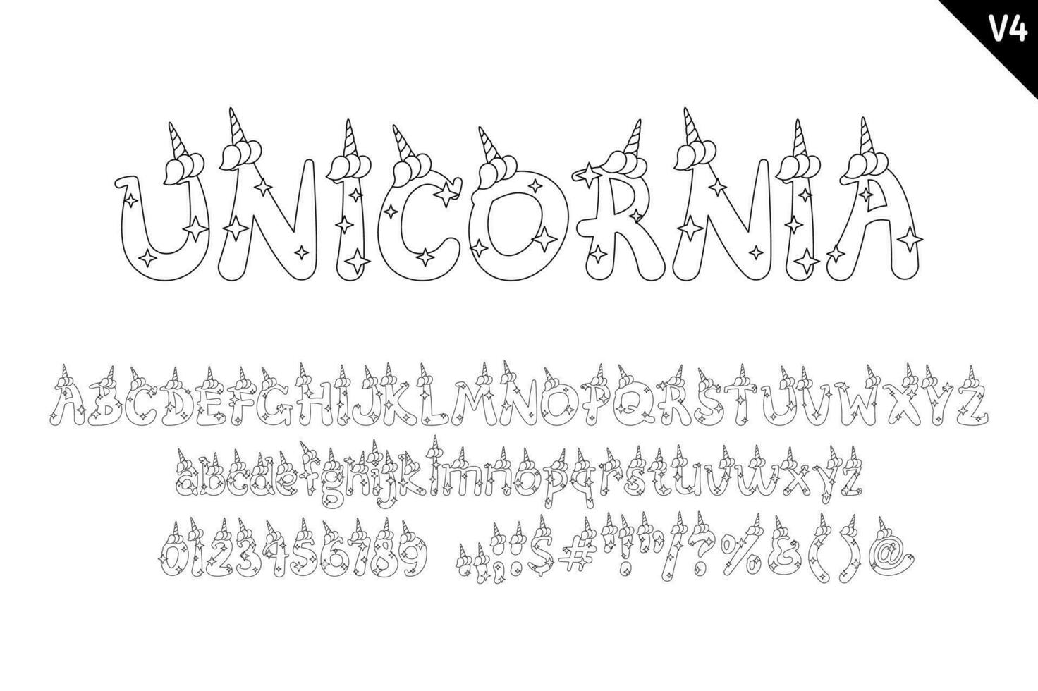 Handcrafted Unicornia Letters. Color Creative Art Typographic Design vector