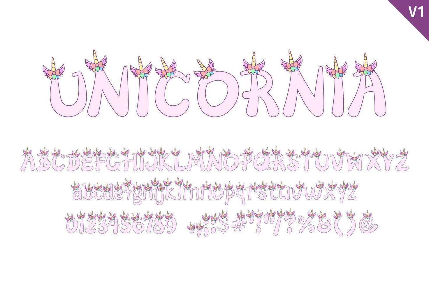 Handcrafted Unicornia Letters. Color Creative Art Typographic Design vector