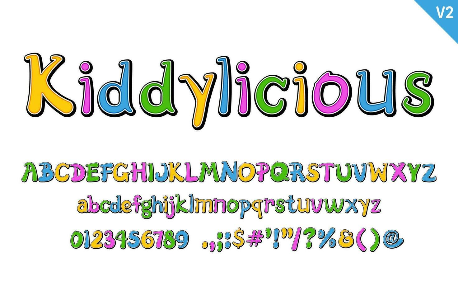 Handcrafted Kiddylicious Letters. Color creative art typographic design vector