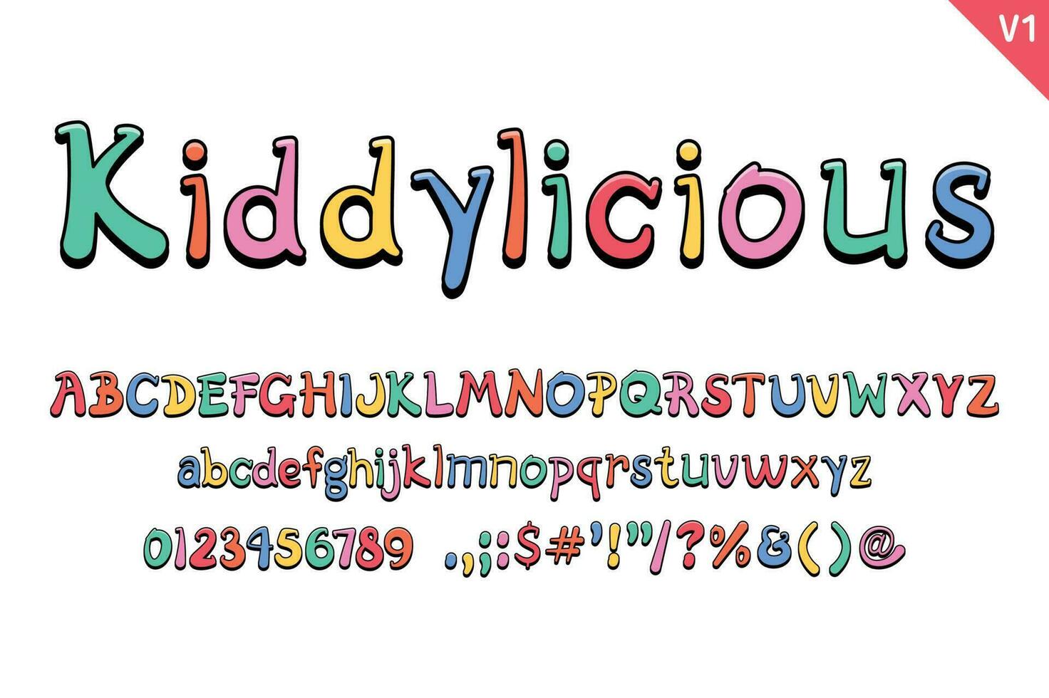 Handcrafted Kiddylicious Letters. Color creative art typographic design vector