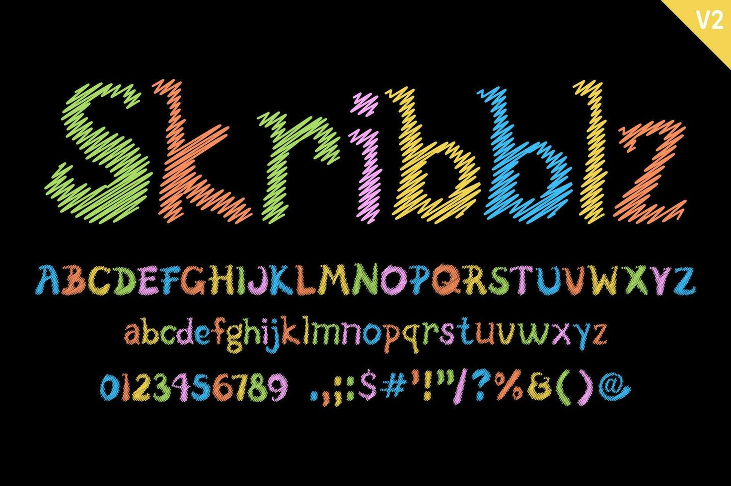 Handcrafted Skribblz Letters. Color creative art typographic design vector