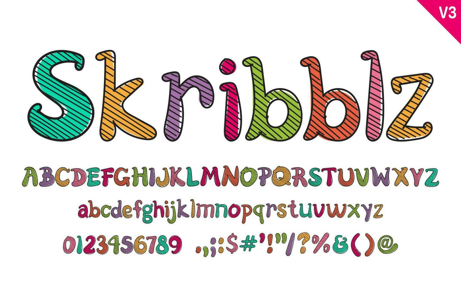 Handcrafted Skribblz Letters. Color creative art typographic design vector