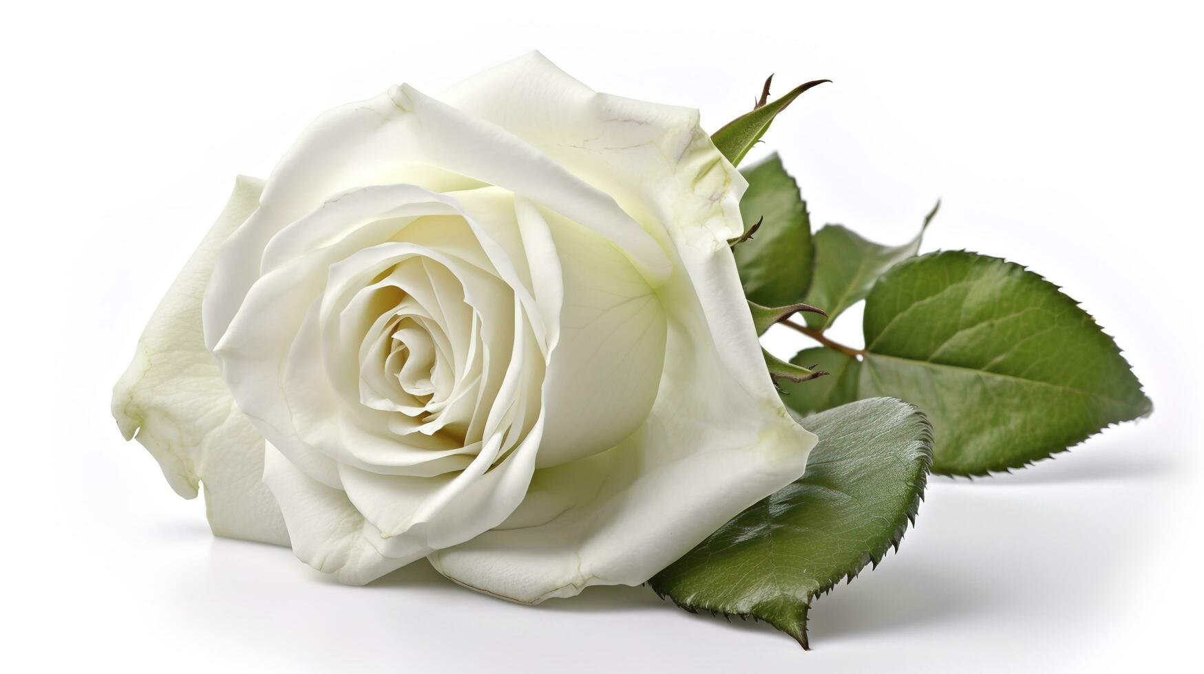 white rose with leaf isolated on white background, generate ai photo