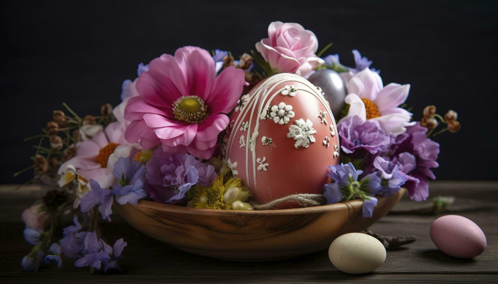Easter Egg Decoration With Flower Bouquet, generate ai photo