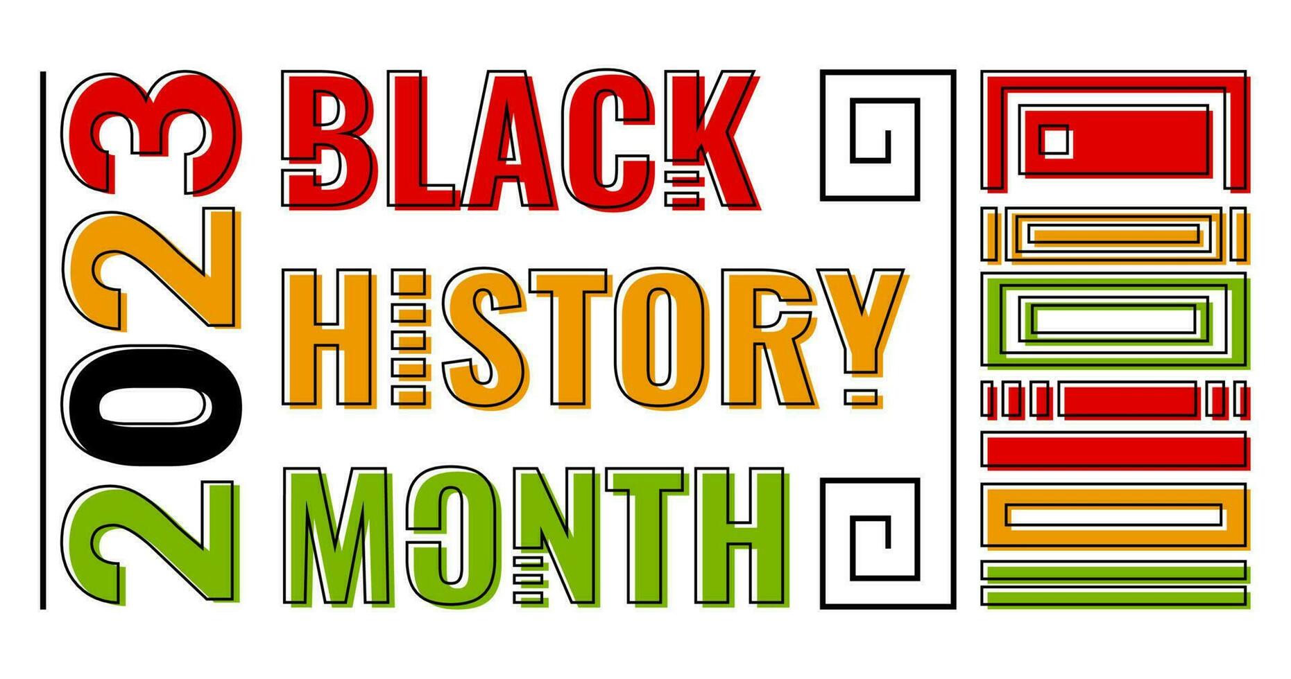 Black History Month banner with ethnic decoration, bright colors and white line and text on a white background. vector