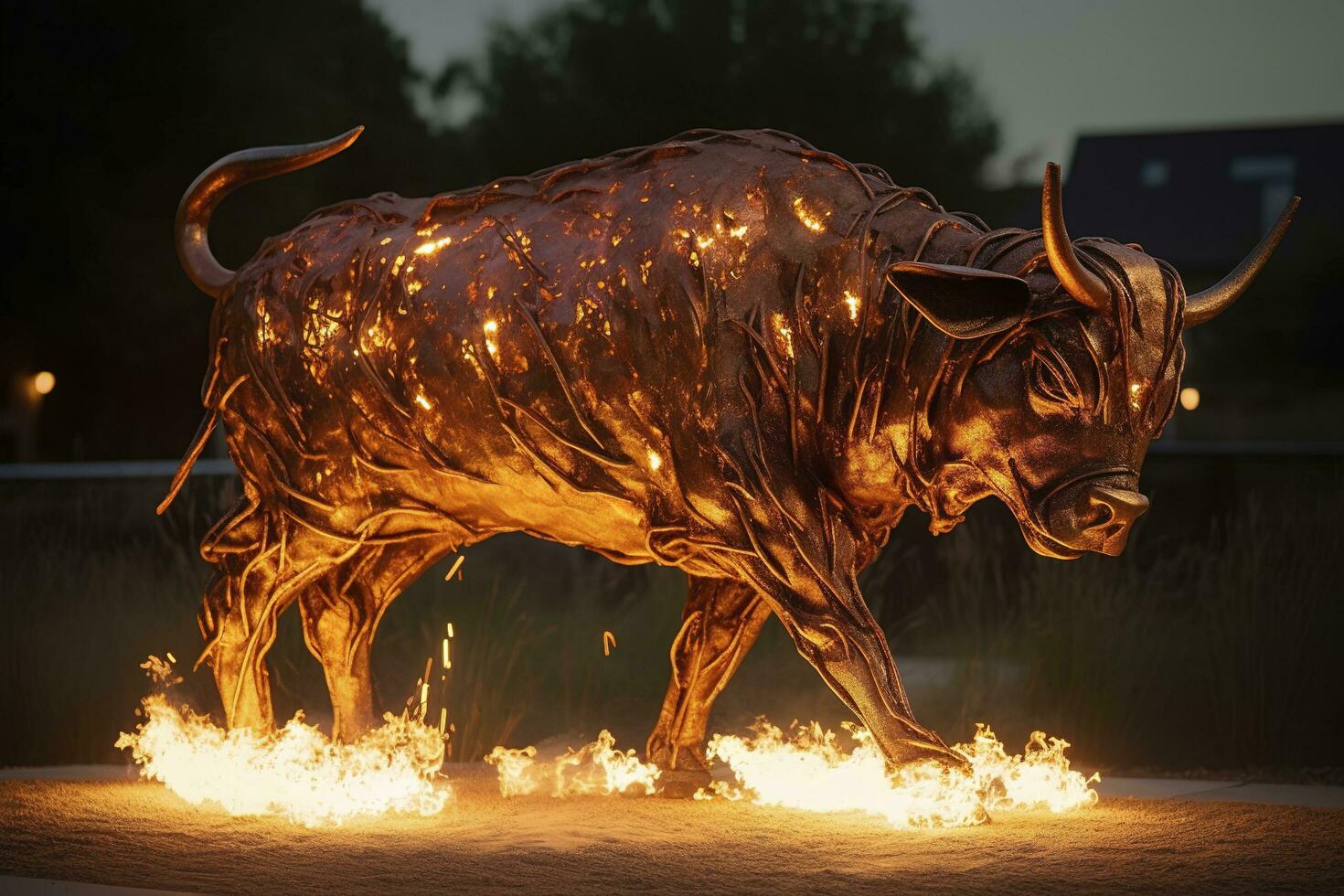 Fire sculpture of a Bull  , generate ai photo