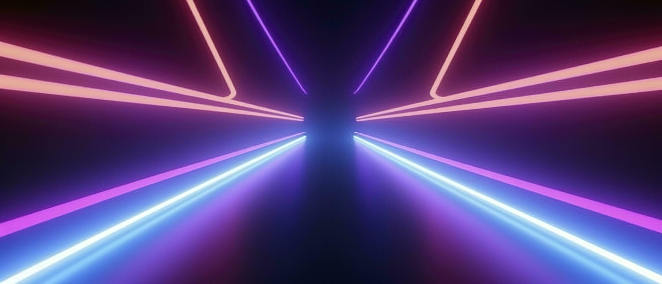 3d rendering, rounded pink blue neon lines, glowing in the dark. Abstract minimalist geometric background. Ultraviolet spectrum. Cyber space. Futuristic wallpaper, generate ai photo