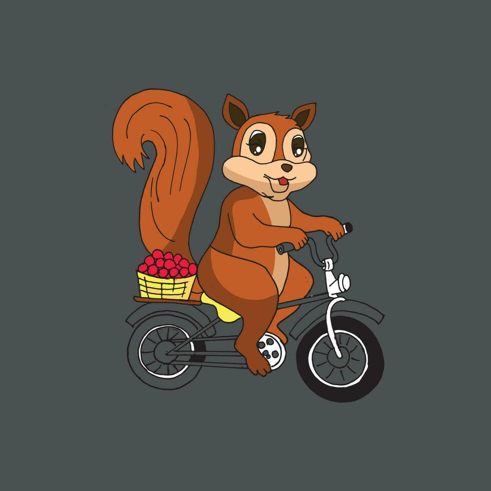 cute cartoon squirrel characters riding bicyle. vector