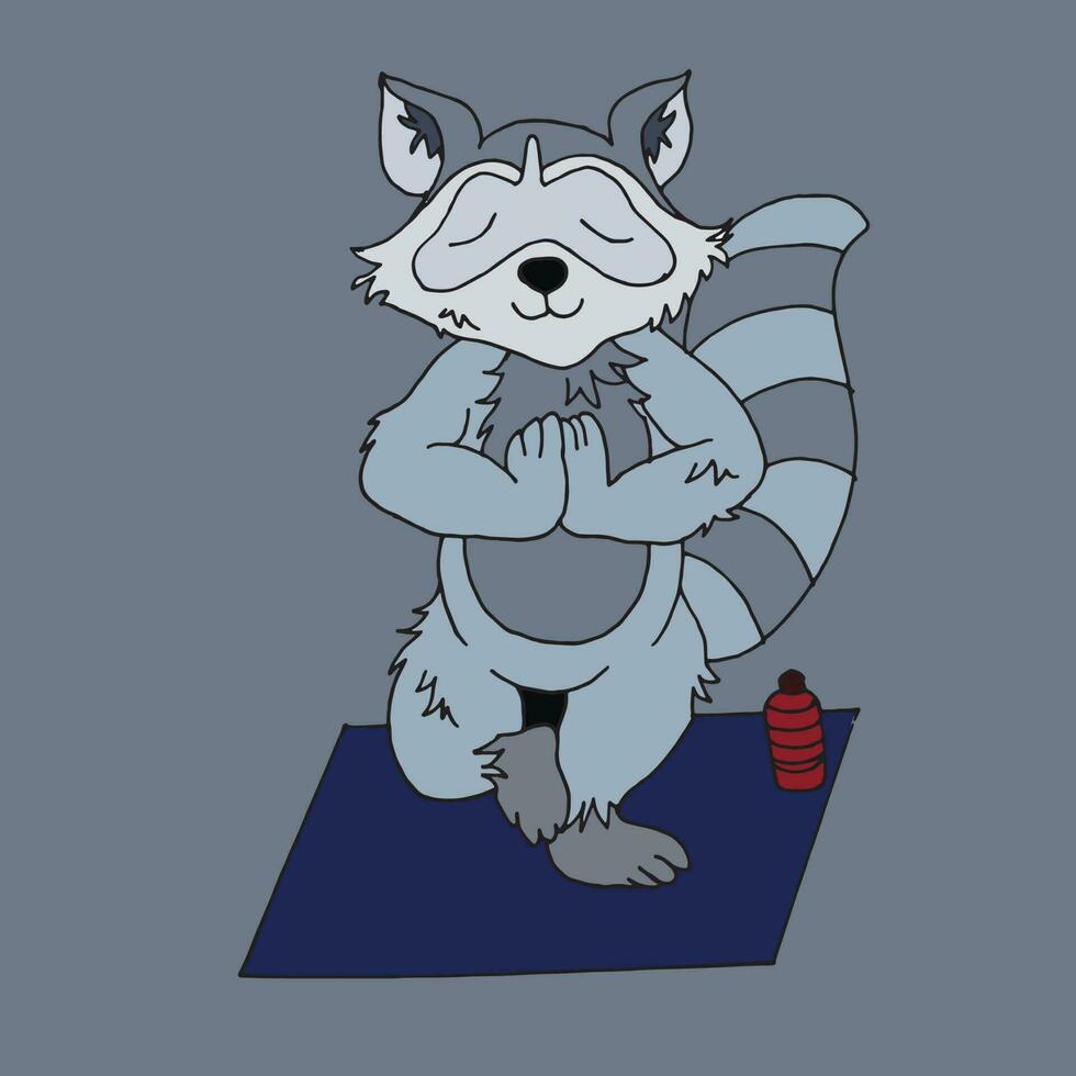 cute raccoon doing yoga. vector