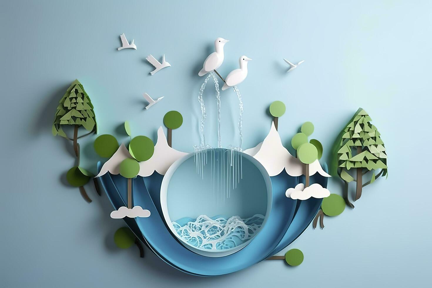 Paper art , Environmental protection and save earth water , Ecology and world water day , Saving water and world Environment day , Generate Ai photo