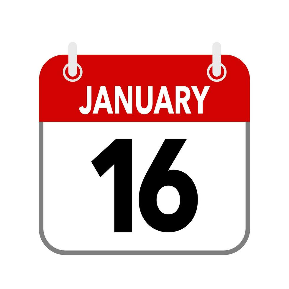 16 January, calendar date icon on white background. vector