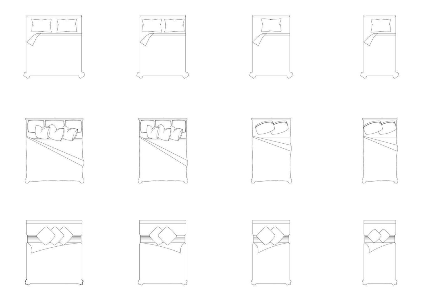 mueble icono interior plan vista, parte superior conjunto vector. arquitectura casa cama línea, hogar, describir, departamento, cama habitación, recopilación, aislado, disposición, diseño, proyecto, Plano. vector