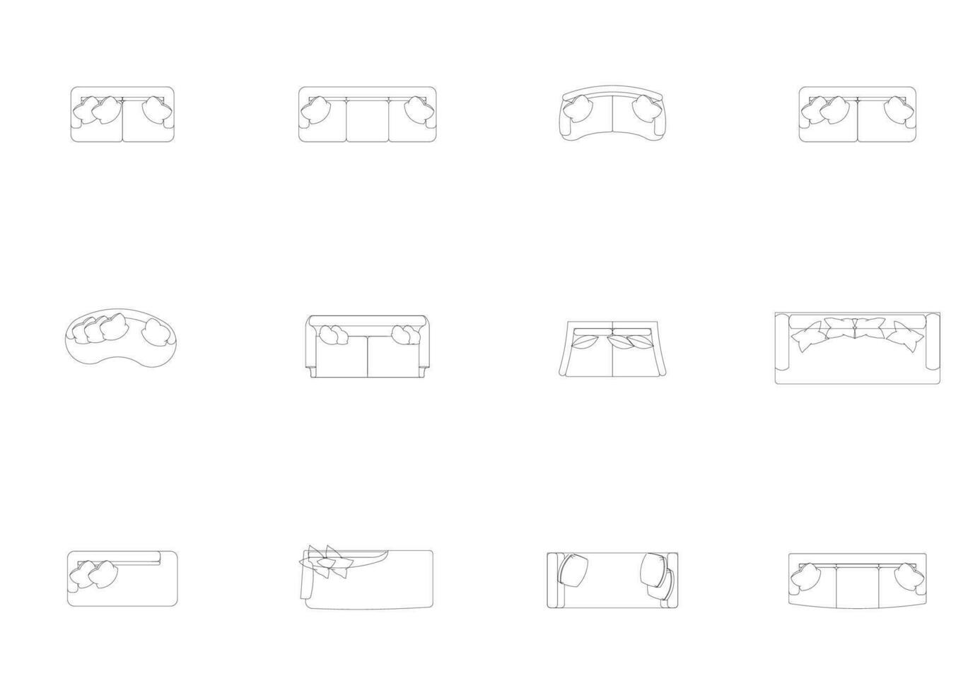 furniture icon interior plan view, top set vector. architecture house bed line home outline apartment bed room collection isolated layout design project blueprint. vector