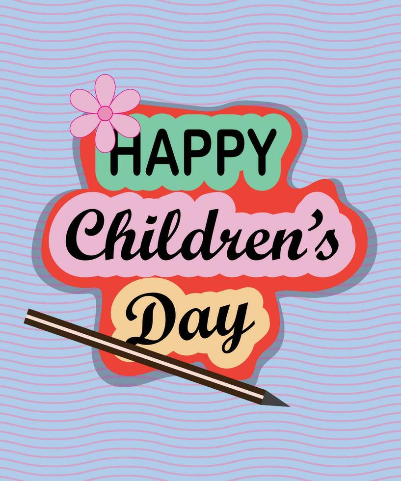 happy children's day text wish card poster vector illustration.