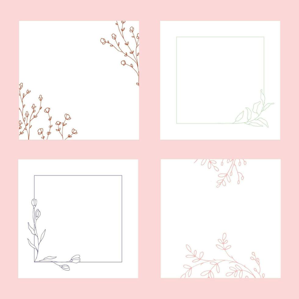 Set of simple postcard copy space. Square floral frame template vector