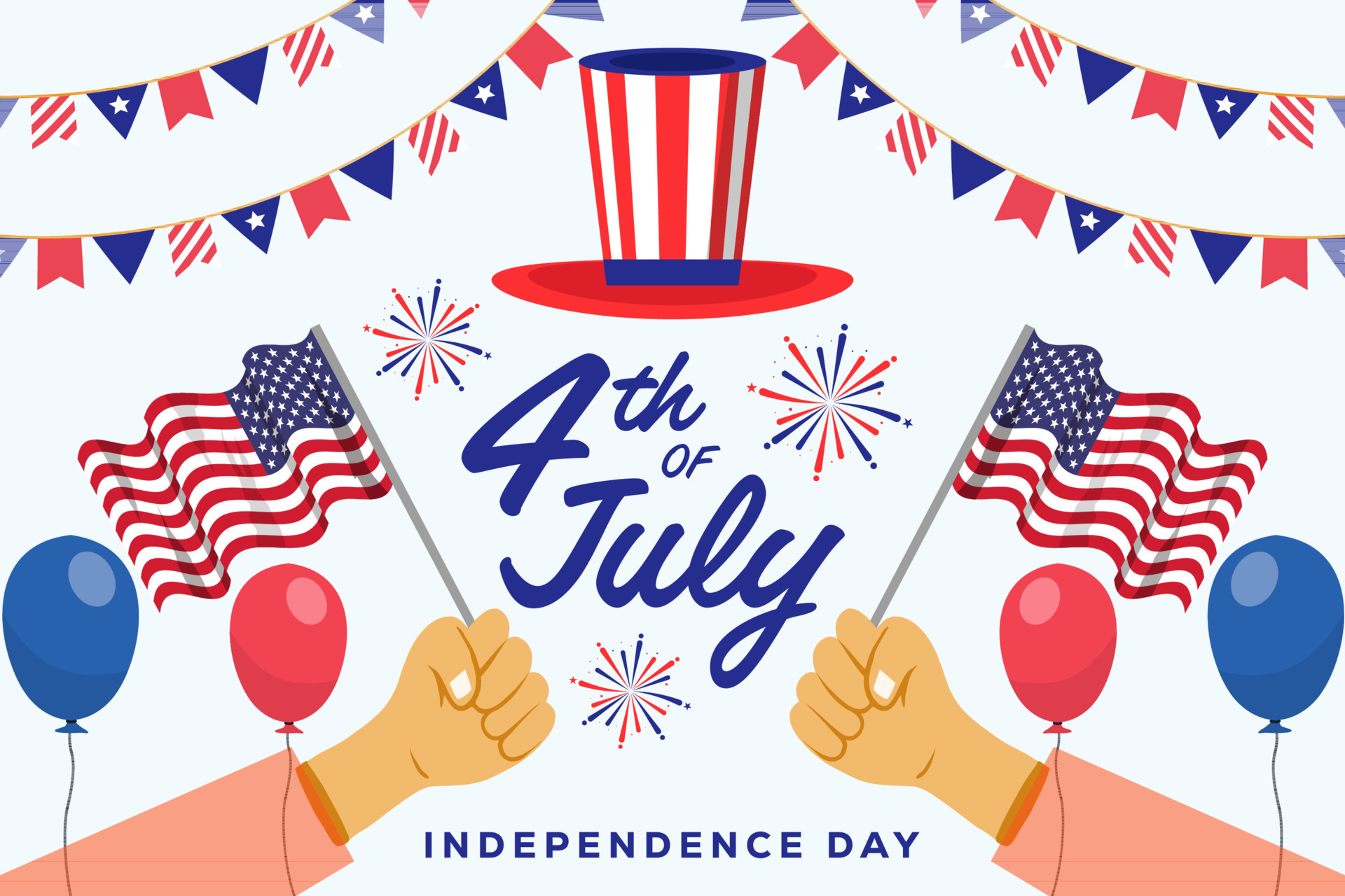 flat design 4th of july celebration background illustration with hands