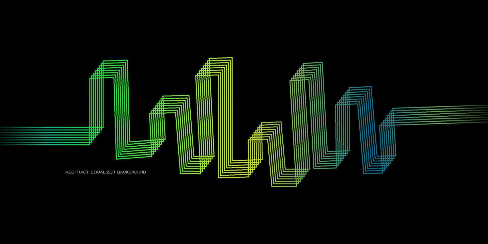 abstract motion sound waves equlizer colorful purple green blue isolated on black background. Vector illustration in the concept of sound, voice, music
