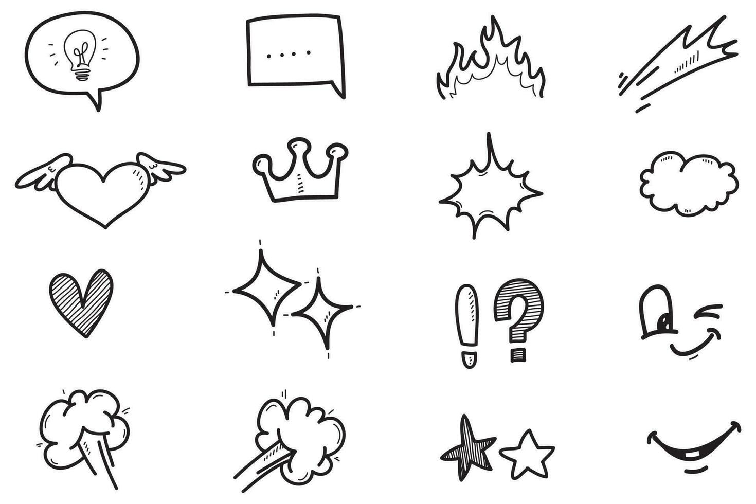 Vector set of hand-drawn cartoony expression sign doodle, curve ...