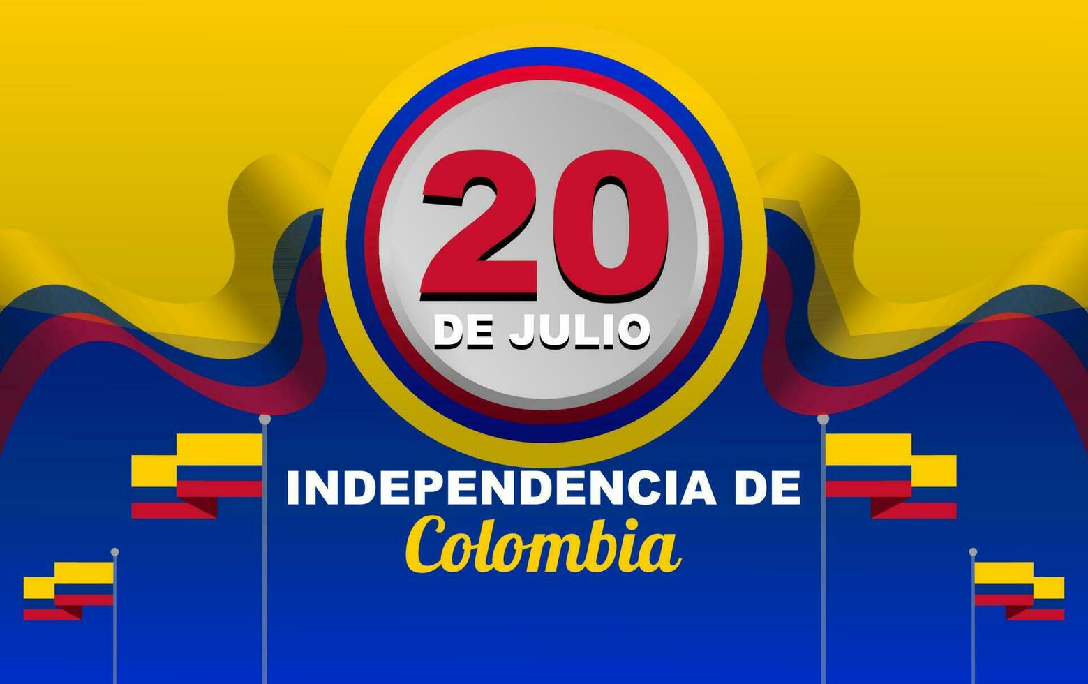 diseño de Colombia independencia día en Vigésimo julio, celebracion saludo bandera con bandera decoración vector